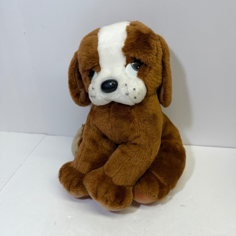 Vintage House of Lloyd Plush Puppy Dog Brown White Sad Eyes Stuffed Animal 11in